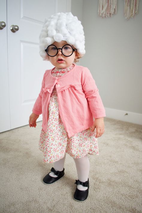 DIY Old Lady Halloween Costume For Baby | Momma Survival Guide Diy Old Lady Costume, Baby Old Lady Costume, Baby Grandma Costume, Old Lady Halloween Costume, Old Lady Halloween, Costume Toddler Girl, Diy Girls Costumes, Diy Baby Halloween Costumes, Granny Costume