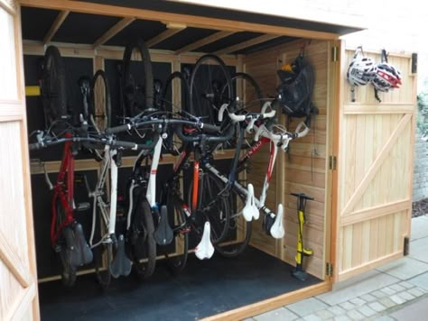 Wooden Bike Shed, Carport Bike Storage, Vertical Bike Storage Shed, Vertical Bike Shed, Upright Bike Storage, Shed Bike Storage Ideas, Bike Shed Ideas, Outdoor Bike Storage Ideas, Bike Storage Outdoor