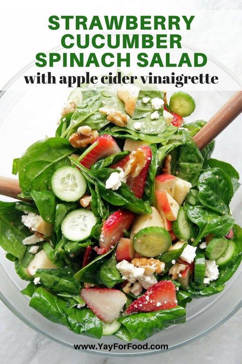 Cucumber Spinach Salad, Salad With Apple Cider Vinaigrette, Strawberry Cucumber, Apple Cider Vinaigrette, Cider Vinaigrette, Homemade Apple Cider, Strawberry Spinach, Spinach Strawberry Salad, Strawberry Salad