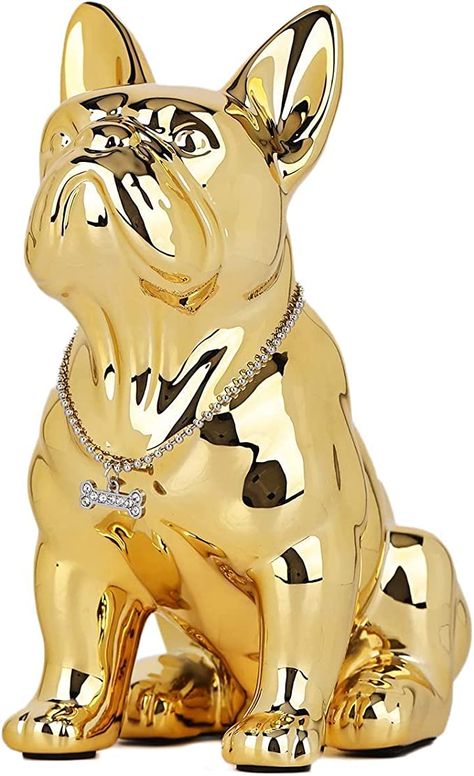 French Bulldog Decor, Living Room End Table, Bulldog Decor, Bulldog Sculpture, Bulldog Statue, Gold Statue, French Bulldog Art, Bulldog Francese, Decorative Bookends