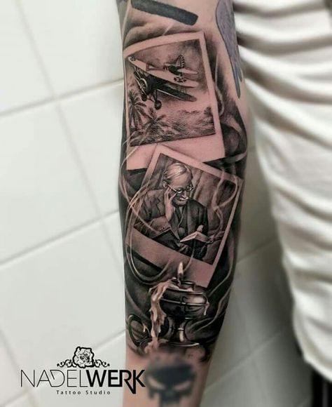 Photography Sleeve Tattoo, Polaroid Tattoo Sleeve, Polaroid Frame Tattoo, Polaroid Tattoo Design, Picture Tattoo Ideas, Polaroid Tattoo Ideas, Trophy Tattoo, Polaroid Tattoos, Photograph Tattoo