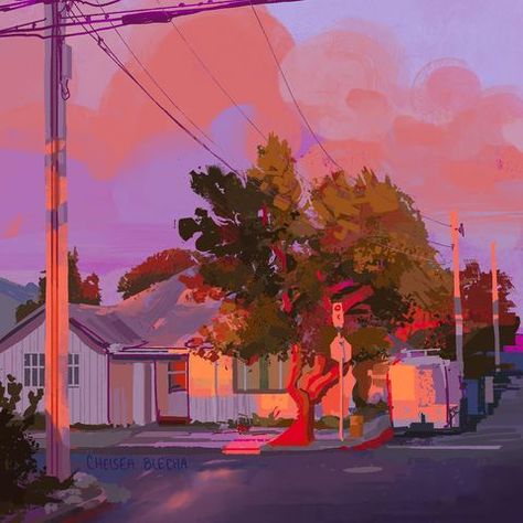 Chelsea Blecha (@chelseablecha) • Instagram photos and videos Bg Design, Landscape Illustration, Environment Concept Art, Illustrations And Posters, Environmental Art, Colour Block, Pretty Art, Painting Inspiration, Aesthetic Art