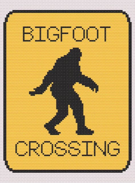 This funny pattern warns your guests that they just may encounter your "friendly" neightborhood crypid while visiting. Crafters have the option to fill the chart with yellow or complete it on yellow fabric. Funny Pattern, Crossing Sign, Graph Design, Stitch Art, Street Sign, Crochet Heart, Stitching Art, Yellow Fabric, Street Signs