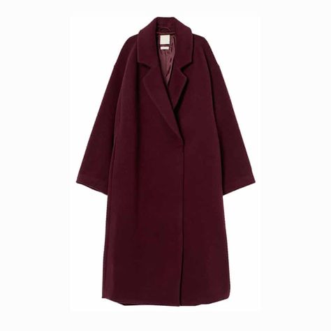 Burgundy, £99.99, hm.com. Oversized Wool Coat, Wool Blend Coat, Double Breasted Coat, Wide Sleeves, Dream Clothes, Khaki Green, Long Coat, Wool Coat, Fashion Company