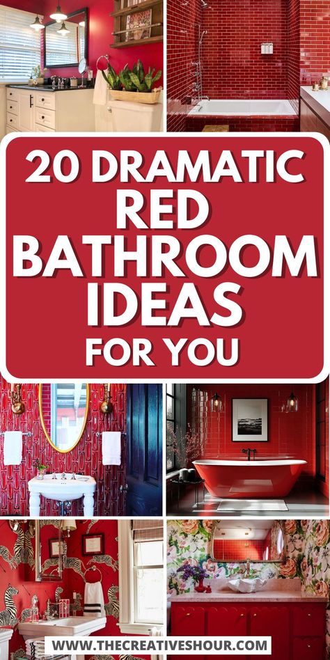 If you’re working with a small bathroom, these red bathroom ideas are perfect for creating a stylish and aesthetic look without overwhelming the space. With the right blend of red tones, pink accents, and green decor, achieve a modern, fresh vibe. Discover clever decor ideas for adding depth with dark grey and rustic elements, making any bathroom feel unique and personalized. Clever Decor, Red Accent Wall, Red Bathroom, Red Words, Red Tiles, Bathroom Red, Colourful Tile, Bathroom Design Decor, Red Walls