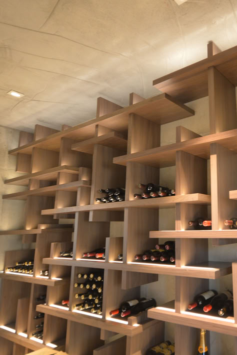 custom Cube wine display Creative Wine Storage, Modern Wine Cellar, Wine Displays, Wine Cellar Design, Elegant Wine, Cellar Design, Augusta National, Wine Display, Optimize Space