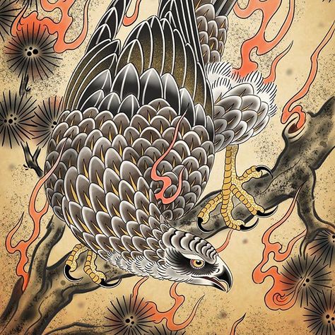 Interview: James Cuda tells about the present and future of Procreate app - The Designest Fantastic Tattoo, Falcon Tattoo, Hawk Tattoo, Traditional Tattoo Designs, Japanese Bird, Traditional Japanese Tattoos, Eagle Tattoo, Traditional Tattoo Art, Japanese Illustration