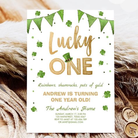 Lucky One St Patrick's Day T-Shirt Toddler Baby  Zazzle Lucky One First Birthday, Birthday Gold, Boy Birthday Invitations, First Birthday Invitations, Gold Birthday, Boy First Birthday, Girl First Birthday, 1st Boy Birthday, Day Party