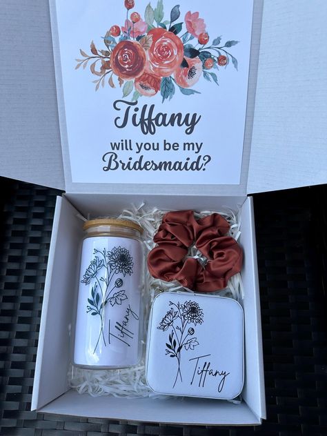 Personalized Bridesmaid Gift Box Set Custom Name Bridesmaid Proposal Box, Bridal Party Gift Boxes, Gifts for her, Will you be my Bridesmaid Personalized Birth Month Flower Gift Box with Name, Will You be My Bridesmaid Box Set, Personalized Gift Box, Birthday Gift, Jewelry Box Bridesmaid Proposal Box Personalized Gift Blush Will You Be My Bridesmaid Personalised Gift Box Set Maid of Honor Glass Can Coffee Cup  Box Perfect gift for yourself, your friends, your family or for your loved ones on Anni Cute Will You Be My Bridesmaid Ideas, Will You Be Bridesmaid, Homemade Bridesmaid Gifts, Budget Friendly Bridesmaid Proposal, Bridesmaid Gifts Wedding Day, Bridesmaids Gifts Ideas, Bridesmade Proposals Ideas, Bridal Party Asking Ideas, Wedding Bridesmaid Boxes