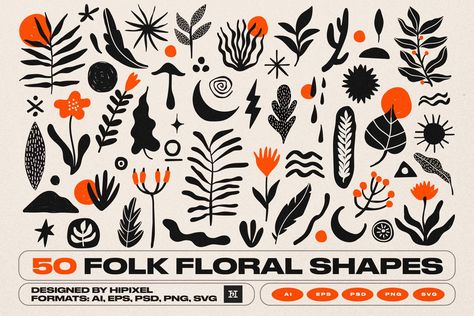 50 Folk Floral Shapes, Objects ft. bohemian & magic - Envato Elements Bohemian Graphic Design, Lino Design, Bohemian Logo, Logo Desing, Folk Floral, Texture Graphic Design, Graphic Design Elements, Bandana Design, Tactile Texture