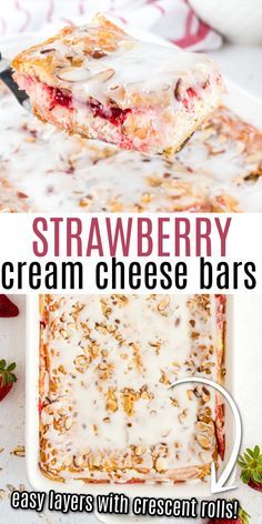 Strawberry Cream Cheese Danish -These cheesecake bars with a cream cheese center and strawberry filling look as impressive as they taste. No one will suspect just how easy they are to make! Strawberry Filling Desserts, Canned Strawberry Pie Filling Desserts, Strawberry Cream Cheese Bars, Strawberry Cream Cheese Danish, Strawberry Danish, Strawberries Recipes, Cream Cheese Danish Recipe, Easy Strawberry Cheesecake, Strawberry Cheesecake Bars