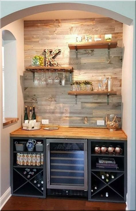 Shelves Styling, Pocket Office, Kitchen Bar Design, Bar Mini, Home Bar Rooms, Diy Home Bar, Bar Designs, Home Coffee Bar, Coffee Bar Home