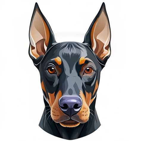 Vector head of Doberman hare with front on white background - Recraft Doberman Art, Dog Vector Illustration, Doberman Dog, Doberman Dogs, 3d Images, Raster Image, Dog Vector, Icons 3d, One Image