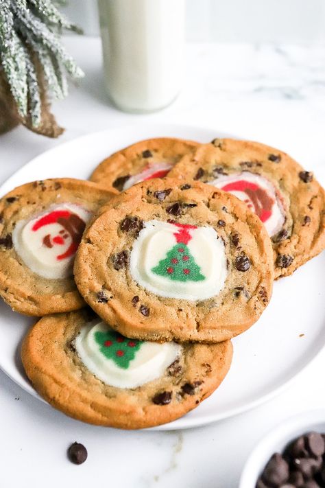 2 Layer Christmas Cookies (Pillsbury Sugar Cookie) Chocolate Chip Cookies With Christmas Sugar Cookie, Sugar Cookie On Top Of Chocolate Chip, Chocolate Chip Cookies With Sugar Cookie, Cookie Recipes For Santa, Chocolate Chip And Sugar Cookie Together, Christmas Pillsbury Cookies, Pillsbury Christmas Cookies Recipes, Christmas Cookies Pillsbury, Slice And Bake Cookies Design