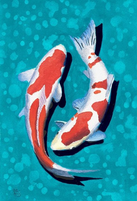 Two Koi Fish, Koi Fish Painting, Coy Fish, Koi Painting, Pond Painting, Koi Art, Carpe Koi, Koi Fish Pond, Koi Carp