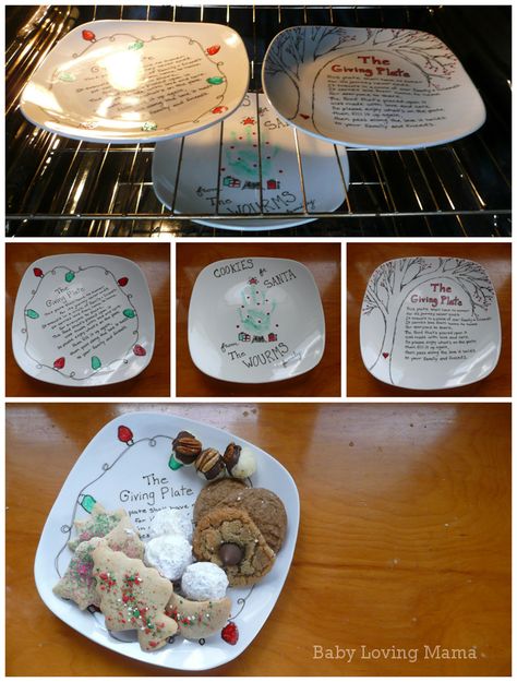 Handprints On Plates Diy, Sharing Plate Ideas, How To Decorate A Plate, Diy Giving Plate, The Giving Plate Diy, Homemade Christmas Plates, Crafts With Plates, Giving Plate Ideas, Giving Plate Diy