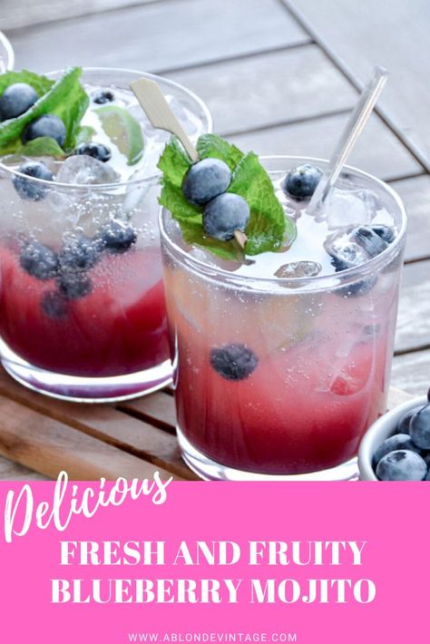 Blueberry Rum Drinks, Fresh Fruit Cocktail Recipes, Blueberry Mojito Recipe Pitcher, Mojito Recipe Vodka, Fruit Mojito Recipe, Blueberry Mojito Pitcher, Mojito Recipe Pitcher, Blueberry Mojito Recipe, Mojito Recipes