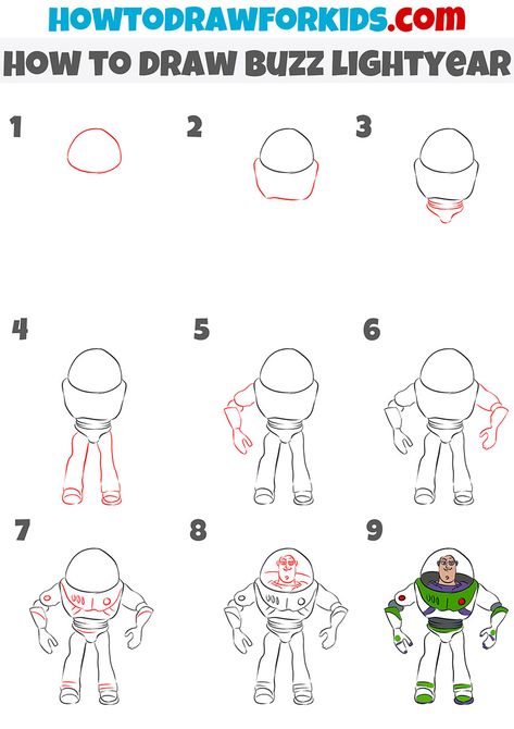 Buzz Lightyear Easy Drawing, How To Draw Buzz Lightyear, How To Draw Toy Story Characters Step By Step, Toy Story Sketches Drawing, Toy Story Drawings Easy Step By Step, Buzz Lightyear Painting, Buzz Lightyear Sketch, Woody Toy Story Drawing, Buzz Drawing