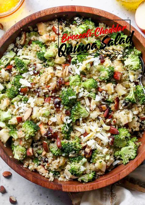 Broccoli-Cheddar Quinoa Salad Quinoa Broccoli Recipes, Fat Burning Recipes, Broccoli Quinoa, Quinoa Broccoli, Pot Lasagna, Honey Mustard Dressing, Quinoa Healthy, Apple Varieties, Honeycrisp Apples