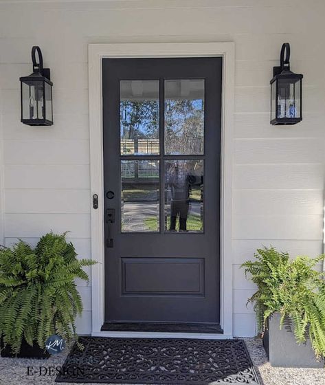 Dark Gray Front Door, Dark Grey Front Door, Dark Gray Paint Colors, Kylie M Interiors, Warm Grey Paint Colors, Exterior Gray Paint, Blue Gray Paint Colors, Dark Grey Paint, Best Front Doors