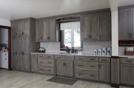 Gray Stained Kitchen Cabinets, Grey Stained Kitchen Cabinets, Gray Stained Cabinets, Amish Kitchen Cabinets, Amish Kitchen, Stained Cabinets, Stained Kitchen Cabinets, Rental Kitchen, Barn Kitchen