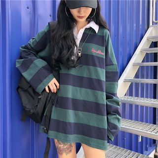 Oversized Polo Shirt Outfit, Oversized Polo Shirt, Polo Shirt Outfits, Oversized Polo, Polo Outfit, Oversized Clothes, Polo Shirt Dress, Long Sleeve Outfits, Striped Polo Shirt