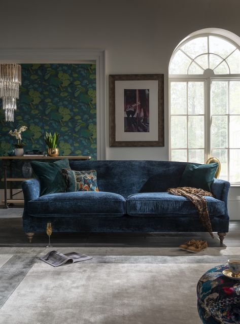 Petite Sofa, Statement Sofa, Barker And Stonehouse, Blue Sofa, Luxury Sofa, Velvet Sofa, Chaise Sofa, Fine Furniture, Front Room