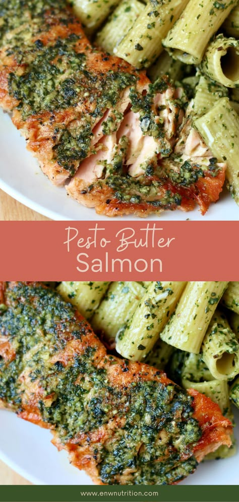 Date Night Dinner Recipes Salmon, Butter Pesto Salmon, Creamy Pesto Salmon, Salmon With Pesto Sauce, Date Night Salmon Recipes, Baked Salmon Pesto, Seared Salmon Dinner Ideas, Salmon With Pesto Pasta, Easy Dinner Recipes Pescatarian