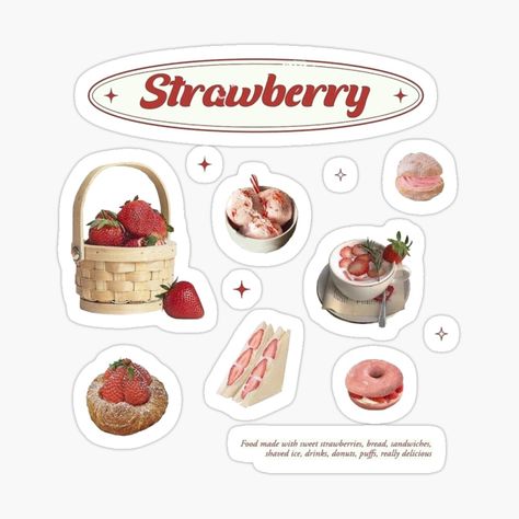 Strawberry Stickers Aesthetic, Cute Stickers Pack, Strawberry Sticker Aesthetic, Cute Stickers To Print, Aesthetic Stickers Png, Strawberry Sticker Sheet, Ideas For Stickers, Sticker Pack Printable, Sticker Design Ideas