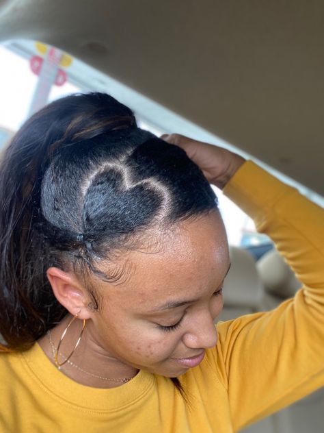 Heart Swoop Ponytail Natural Hair, Heart Side Part Slick Back, Heart Swoop Slick Back, Side Part Heart Swoop, Heart Swoop Natural Hair, Heart Swoop Hairstyle Natural Hair, Heart Part Slick Back, Heart Side Swoop, Heart Slick Back Ponytail