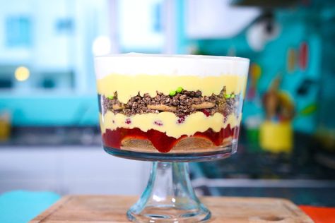 Rachel’s Trifle! - La Cooquette Rachel’s Trifle, Friends Trifle, Friends Thanksgiving Episode, Happy With Friends, Thanksgiving Trifle, English Trifle, Thanksgiving Happy, Homemade Custard, Trifle Dish