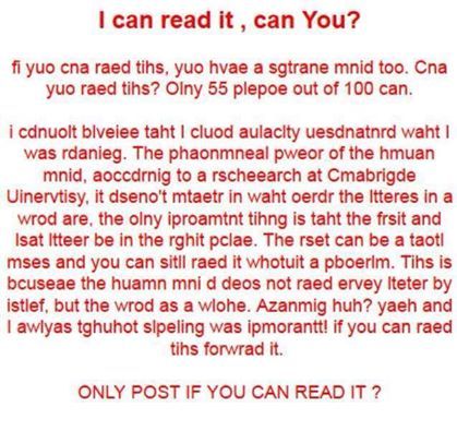 If You Can Read This, You Have A Strange Mind Too. Can You Read This? Only 55 People Out Of 100 Can. The Babadook, Mind Tricks, E Card, Brain Teasers, Teenager Posts, What’s Going On, Mind Blown, Just In Case, Fun Facts