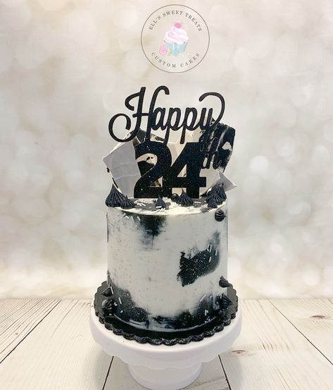 Ells Sweet Treats on Instagram: “Classic 24th birthday cake 🖤 . . . #ellssweettreats #blackandwhitecake #buttercreamcake #moderncake #24thbirthday #houstoncustomcakes…” Cakes For 24th Birthday Men, Birthday Cake 24th Birthday, 24th Birthday Cake For Him, Men's Cakes Birthday, Men's Birthday Cake Ideas, 27th Birthday Cake, 24th Birthday Cake, Birthday Cake For Him, Modern Cakes