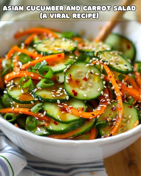 Asian Cucumber and Carrot Salad: A Must-Try Recipe Cucumber Carrot Salad, Asian Inspired Salad, Asian Cucumber Salad, Creamy Chicken And Rice, Healthy Side Dish, Cucumber Recipes Salad, Best Salad Recipes, Dinner Side Dishes, Carrot Salad