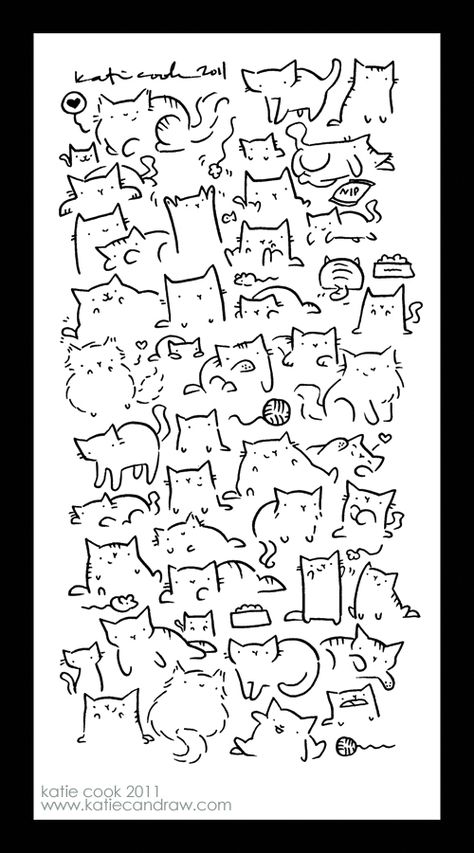 Pile Of Cats Drawing, Kitty Doodle, Doodle Cats, Drawn Cats, Draw Cats, Cat Doodles, Cat Magazine, Cat Collage, طابع بريدي