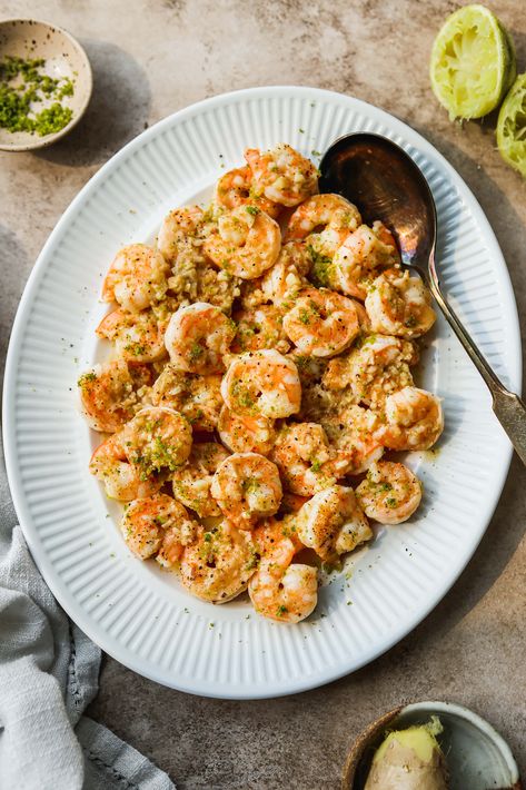 Ginger Shrimp With Garlic, Lime & Honey Butternut Squash Rice, Healthy Seafood Dinners, Ginger Shrimp, September Recipes, Walder Wellness, Shrimp With Garlic, Healthy Breakfast Meal Prep, Garlic Honey, Recipes Seafood