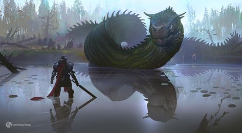 ArtStation - The Serpent., Rasmus Poulsen Fantasy Beasts, 다크 판타지, Odaiba, Monster Concept Art, Creature Drawings, Fantasy Creatures Art, Fantasy Monster, Mythical Creatures Art, Mythological Creatures