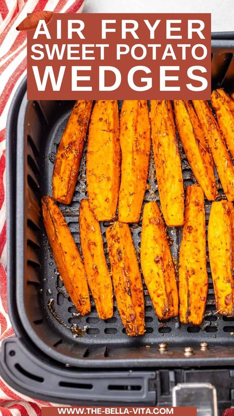 Air Fryer Sweet Potato Wedges Recipe Air Fryer Sweet Potato Wedges, Mashed Potatoes With Skin, Easy Vegetable Side Dish, Air Fried Chicken Tenders, Potato Wedges Recipe, Easy Vegetable Side Dishes, Wedges Recipe, Vegetable Side Dish, Crispy Sweet Potato