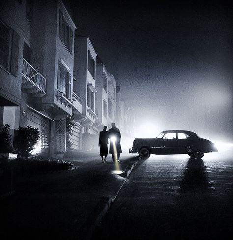 Vintage Photo - "Night Beat" San Francisco, 1940's. Lands End San Francisco, Dark Fantasy Book, Dark Deco, Noir Detective, Foggy Night, Photo Night, Shot In The Dark, Film Photography Tips, Bw Photography