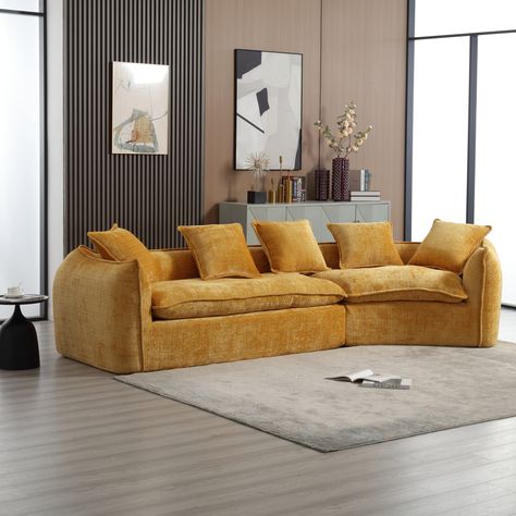 Pillow Included It comes with five pillows, each filled with a plump, soft material. Cloud Sofa Living Rooms, Mustard Couch, Yellow Couch, Cloud Sofa, U Shaped Couch, Sofa Beige, Chenille Sofa, Sectional Sofa Couch, Modular Sectional Sofa