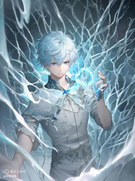 Ice Oc Male, Ice Character Design Male, Sky Blue Hair, Fantasy Pictures, Cool Anime Guys, Story Characters, Fantasy Concept Art, Anime Crossover, Character Design Male