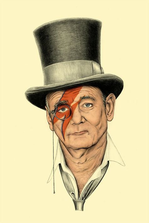 Billy Stardust Kaiser Soze, Bill Murray Art, What About Bob, Aladdin Sane, Bill Murray, David Bowie, Top Hat, Aladdin, Stardust