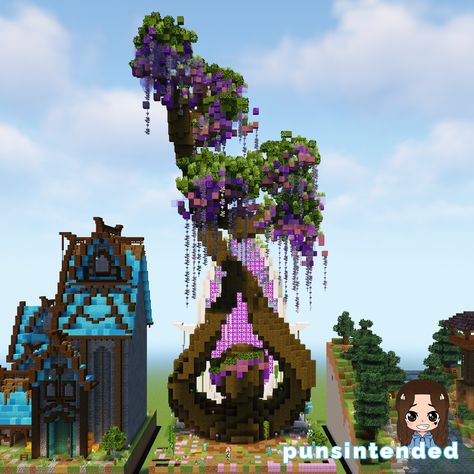 Minecraft 30 Day Building Challenge Timelapse: Enchanted Wisteria Tree Garden Minecraft Enchantment Ideas, Enchanted House Minecraft, Wisteria Tree Minecraft, Enchanted Tree Minecraft, Wisteria Minecraft, Minecraft Elven Building Ideas, Enchanted Garden Minecraft, Amethyst Tree Minecraft, Minecraft Magical Tree