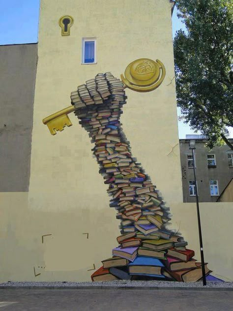 Education is the Key to Knowledge. Created by street artist Marcin “Barys” Barjasz, in Lódź, Poland. Photo by Regina Lang Hip Hop Art Graffiti, Foto Scale, Famous Graffiti Artists, Illusion Kunst, Basquiat Art, Graffiti Artwork, Best Street Art, Amazing Street Art, 3d Street Art