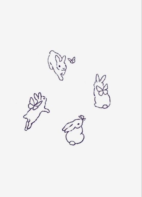 Rabbit Small Tattoo, Bunny Running Tattoo, Cute Tattoos Outline, Bunny And Butterfly Tattoo, 3 Bunny Tattoo, Pet Memorial Tattoo Rabbit, Mini Bunny Tattoo, Bunny Tattoo Aesthetic, Minimal Bunny Tattoo