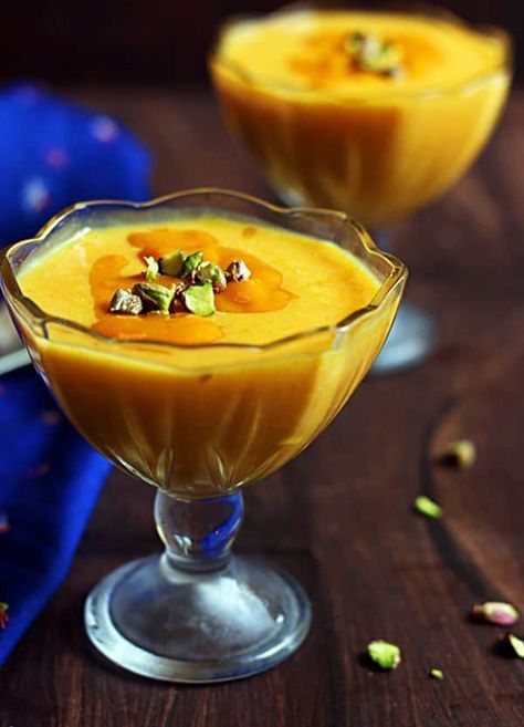 Mango Custard Recipe (Eggless) Mango Custard Pudding, Recipes With Mango Puree, Custard Powder Recipes Desserts, Custard Flavors, Mango Custard Recipe, Custard Powder Recipes, Custard Dessert Recipes, Mango Custard, Bhatura Recipe