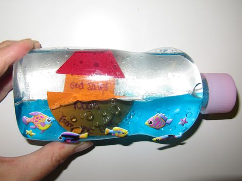 Ocean bottle Noah's Ark Craft Preschool, Noahs Ark Vbs, Noahs Ark Preschool, School Craft Ideas, Noahs Ark Craft, Ark Craft, Toddler Sunday School, Kids Sunday School Lessons, Children's Church Crafts