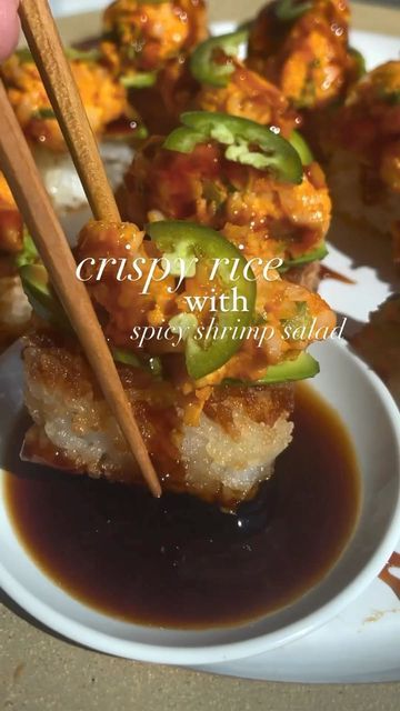 Spicy Shrimp Crispy Rice, Crispy Rice With Spicy Shrimp, Spicy Shrimp Salad, Eel Sauce, Sushi Recipes Homemade, Kewpie Mayonnaise, Asian Meals, Plats Healthy, Sunday Dinners