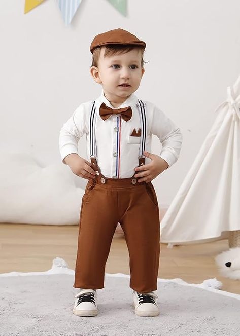 Amazon.com: nilikastta Baby Boy Dress Clothes Baby Formal Outfit Baby Boy Wedding Outfit Boy Dress Shirt/Bowtie/Suspender Pants Set Brown 3-6Months: Clothing, Shoes & Jewelry Boy Wedding Outfit, Baby Boy Dress Clothes, Baby Boy Wedding Outfit, Wedding Outfit For Boys, Boy Dress, Gentleman Outfit, Suspender Pants, Suit Dress, Beret Hat