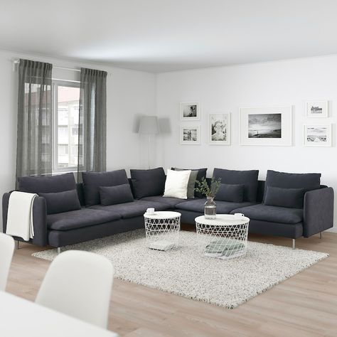 SÖDERHAMN Sectional, 5-seat, Samsta dark gray - IKEA Söderhamn Sofa, Moderne Have, Gray Living Room Design, Tv Fal, Grey Couch Living Room, Ikea Sofa, Modular Sectional Sofa, Bed Slats, Comfortable Sofa